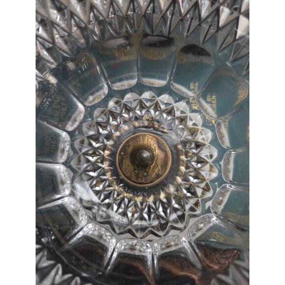 Vintage Cut Crystal Bowl on Marble Pedestal Base with Brass Grapevine Trim 5" - Picture 6 of 7